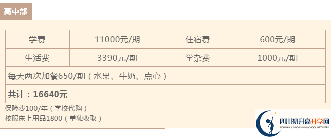 2021年雅安北附實驗學(xué)校住宿費用是多少？